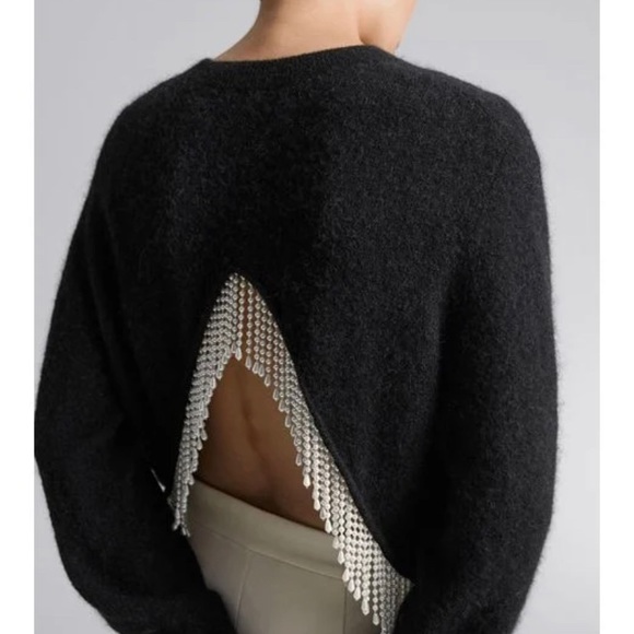 NWT & Other Stories Black Sweater with Pearl fringe - Picture 4 of 6